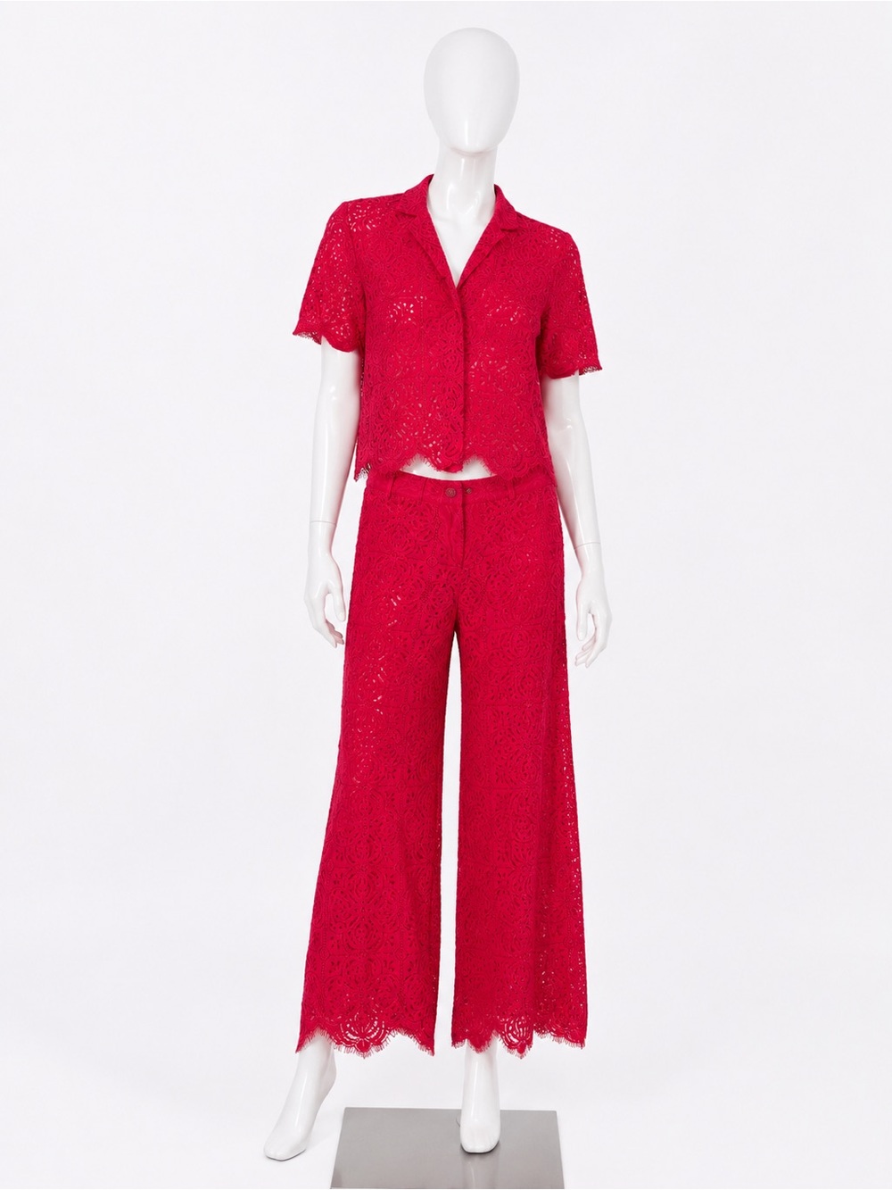Desigual Red Lace Wide-Leg Pants Set